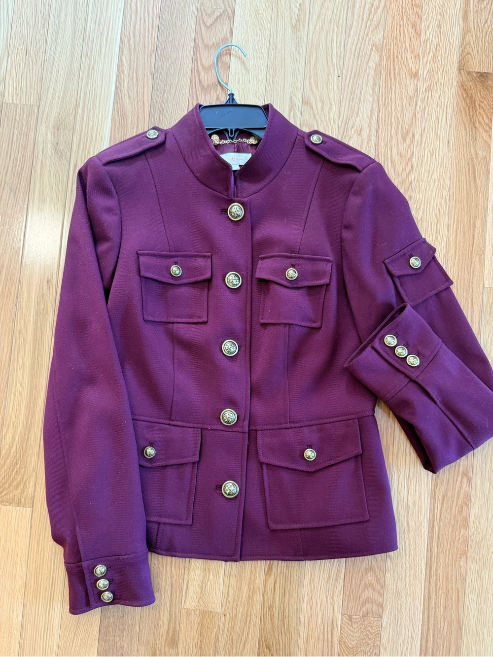 Tory Burch Burgundy Military-Style Wool Blazer